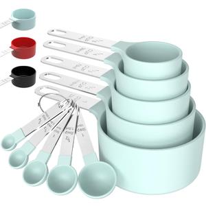 TILUCK Measuring Cups & Spoons Set, Stackable Cups and Spoons, Nesting Measure Cups with Stainless Steel Handle, Kitchen Gadgets for Cooking & Baking (Green) (5+5)