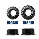 M6 x 1.0mm Serrated Flange Hex Lock Nuts 100Pcs 304 Stainless Steel 18-8, Full Thread, Hex Drive, Bright Finish, Black Oxide by SG TZH