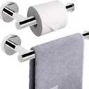 NearMoon Bath Toilet Paper Holder+ Hand Towel Holder, 2 Pieces Bathroom Hardware Set- Premium 304 Stainless Steel Toilet Roll Holder and Towel Rack Wall Mounted for Kitchen (Chrome Finish)