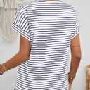 LilyCoco Womens Striped Shirt Short Batwing Sleeve Tops Crew Neck Casual Loose Fit Tee Black Small (S)