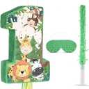 Wild One Piñata Number 1 Pull String Mini Piñata with Blindfold Bat Confetti Wild One 1st Birthday Party Decorations Safari Jungle Party Supplies 16.1 x 10.9 x 2.76 Inch