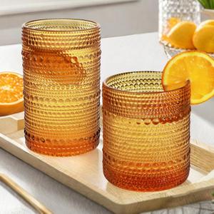 Vintage Hobnail Driinking Glasses Set, Glassware Drinking Set of 8, 12 oz Highball Glasses & 10 oz Cocktail Glasses, Tumbler Glasses for Cocktails, Whiskey, Juice, Milk