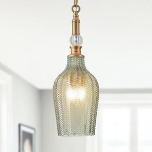 3-Light Pendant Light Vintage Gold Metal E12 Base - Farmhouse Chandelier with Green Glass, Adjustable Ceiling Hanging Lighting Brightens to Kitchen Island, Dining Room, Hallway, Entryway (Greenr-7.1in)