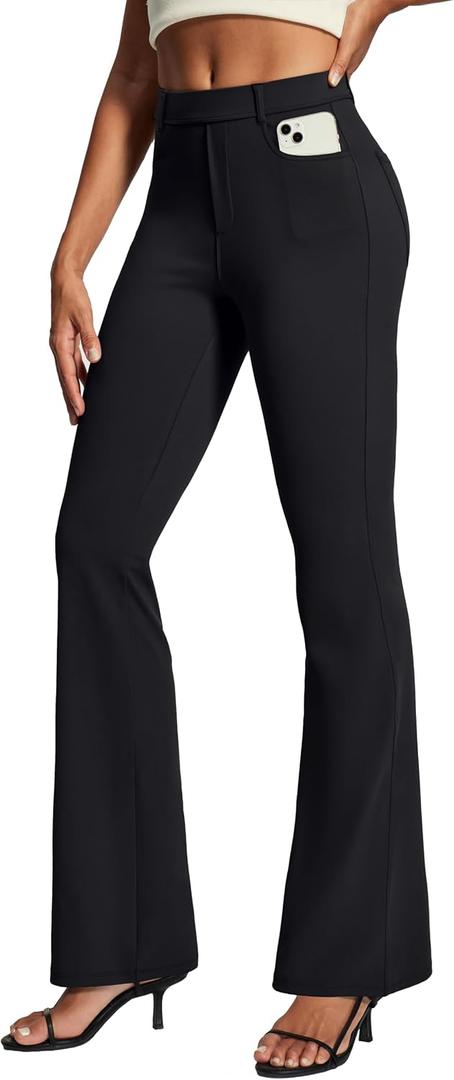 IUGA Womens Dress Pants Bootcut Business Casual Work Pants with Pockets Stretchy Slacks Pull On Trousers Office, Large, Black, Standard