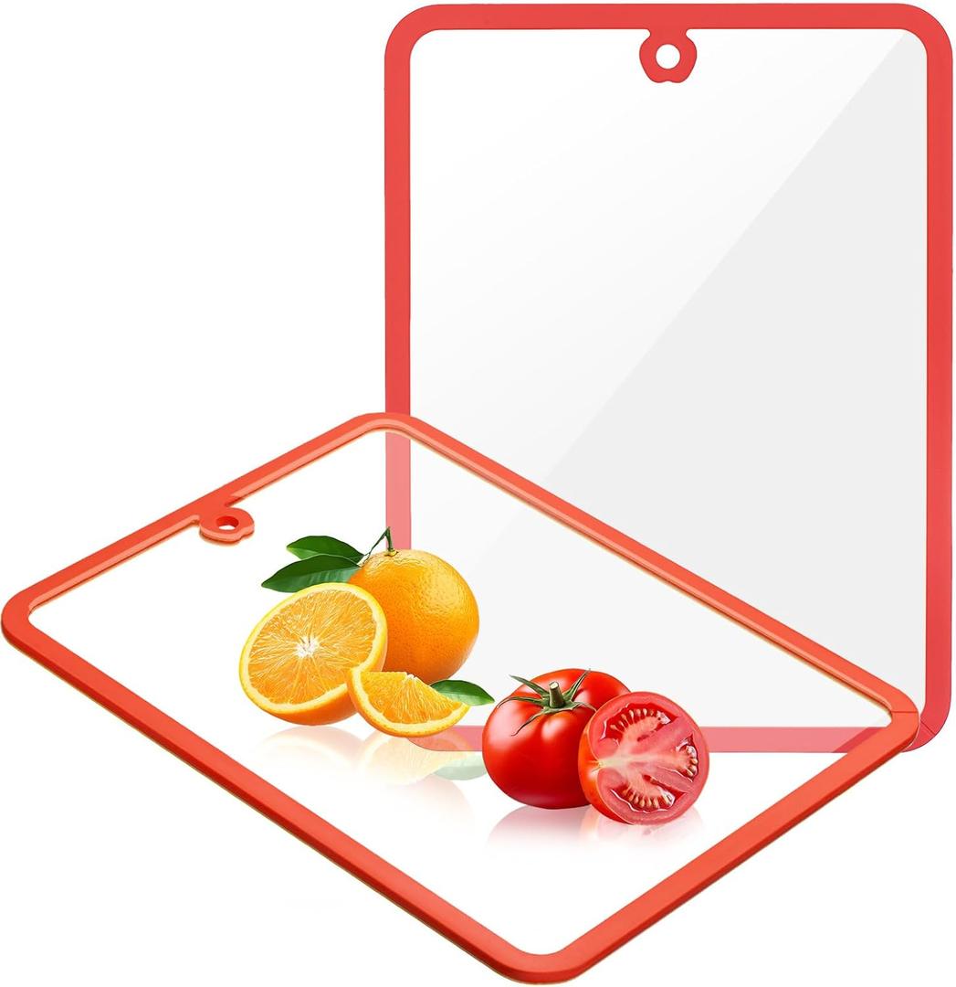 Cutting Board, Glass Cutting Boards for Kitchen, Chopping Board Set with Non-Slip Edges & Hanging Hole, Dishwasher- Safe Clear Cutting Board for Countertop, Meal Prep & Serving