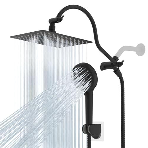 Hibbent All Metal High Pressure Rainfall 10 Inch Shower Head/Handheld Showerhead Combo/ 12 Inch Adjustable Curved Shower Extension Arm, 10-Spray, 71-inch Hose, Adhesive Showerhead Holder, Matte Black Hibbent All Metal High Pressure Rainfall 10 Inch Shower Head/Handheld Showerhead Combo/ 12 Inch Adjustable Curved Shower Extension Arm, 10-Spray, 71-inch Hose, Adhesive Showerhead Holder, Matte Black