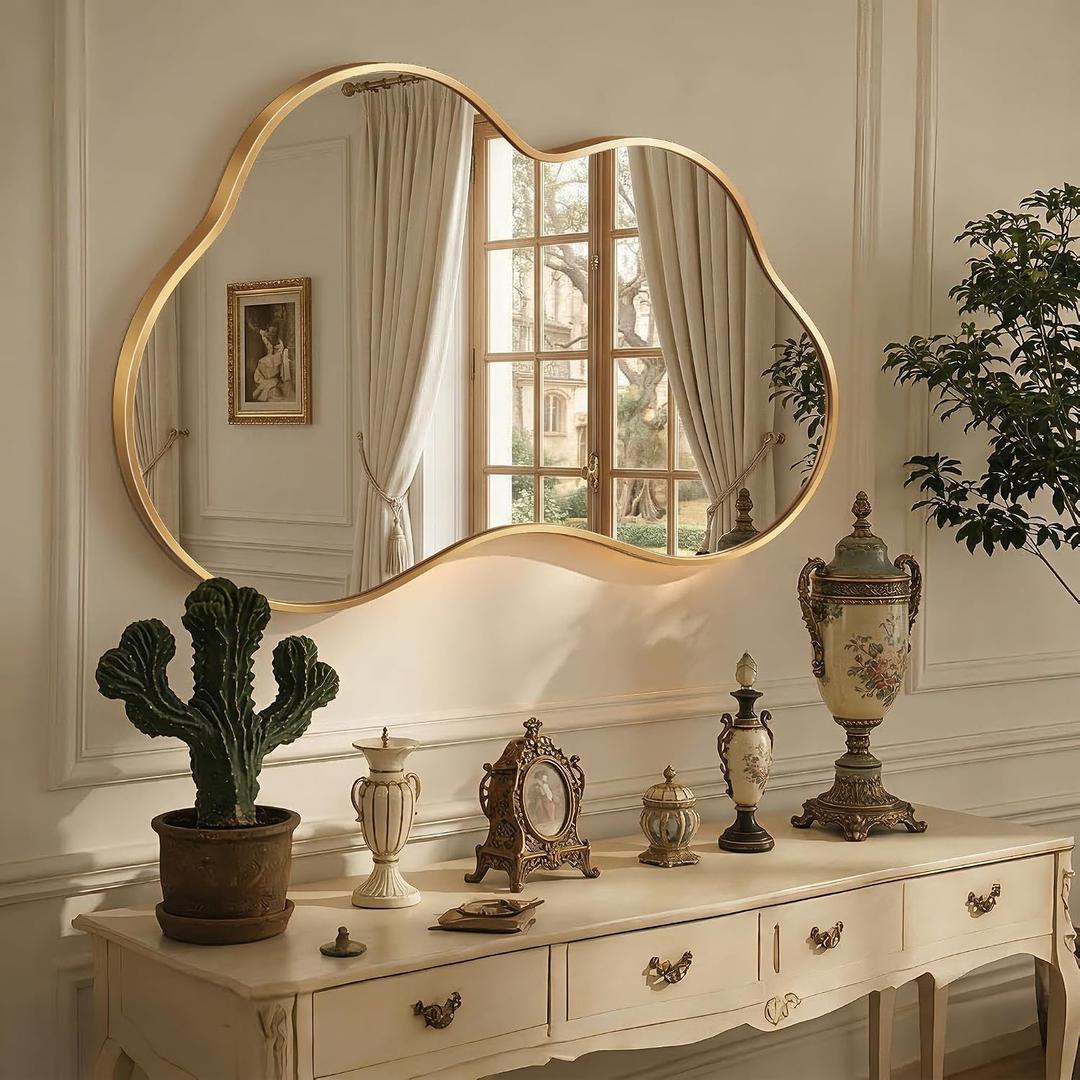 Irregular Wall Mirror with Metal Frame for Living Room, Hallway, Entryway, Bathroom and Dining Room