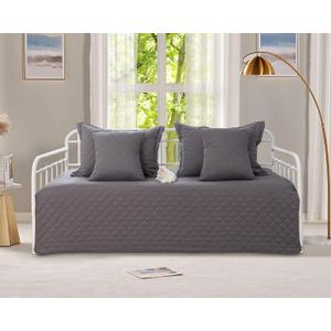 5-Piece Daybed Cover Set Gray,Twin Cozy Daybed Bedding Sets for All Season Double Sided-Quilting Daybed Comforter Bedspread, Geometric Print Day Bed Cover Twin Bed with 4 Pillow Shams,39"x75"