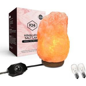 POHS 8-10 Inches (7-11 lb) 100% Authentic Himalayan Pink Salt Lamp  Handcrafted with Dimmable Switch, Wooden Base, and Bulb Replacement Included