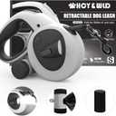 HCY&WLD Upgrade 4-in-1 Retractable Dog Leash with LED Light & Dispenser & Poop Bags, 16 ft Heavy Duty Dog Leash with Anti-Slip Handle for Dogs up to 44 lbs, 360 Tangle-Free, One Button Brake & Lock