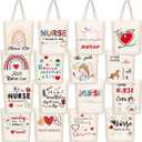 Kolewo4ever 16 Pieces Nurse Appreciation Gifts Nurses Week Gifts Tote Bags Nurse Graduation Retirement Canvas Tote Bags Shopping Bag Shoulder Bag Gift for Women Nurses Supplies