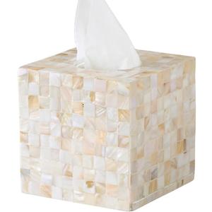 5.9 Mother of Pearl Tissue Box Cover for Kleenex and More Handcrafted Square Tissue Holder with Sliding Bottom Decorative Napkin Dispenser for Bathroom, Bedroom, Kitchen, Office
