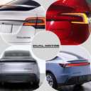 Dual Motor Badge Emblem Logo Sticker for Tesla Model 3 Y X S, Trunk Performance Exterior Accessories Decoration (Matte Black with Black Line)