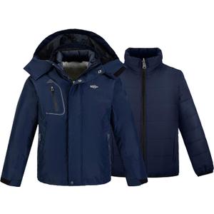 wantdo Boy's Ski Jacket Waterproof 3 in 1 Snow Coat Warm Fleece Winter Coat (6-7, Navy)
