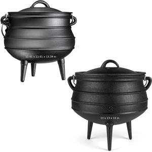 Bruntmor Pre-Seasoned Cast Iron Pot with Lid, 8 Quarts - African Potjie Pot with Domed Lid Bundle with Bruntmor Pre-Seasoned Cast Iron Pot with Lid, 10 Quarts - African Potjie Pot with Domed Lid