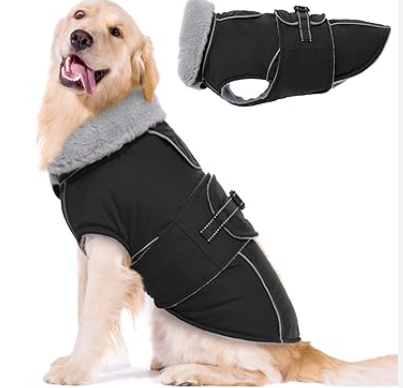 Dog Winter Jacket Fuzzy and Warm 2XL, Black/Grey