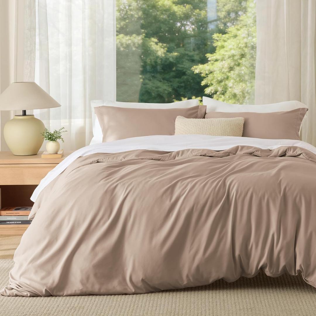Bedsure Duvet Cover King Size - Soft Double Brushed Bedding Set for Kids & Adults, Zipper Closure, 3 Pieces, Includes 1 Duvet Cover (104"x90") & 2 Pillow Shams, NO Comforter, Light Khaki