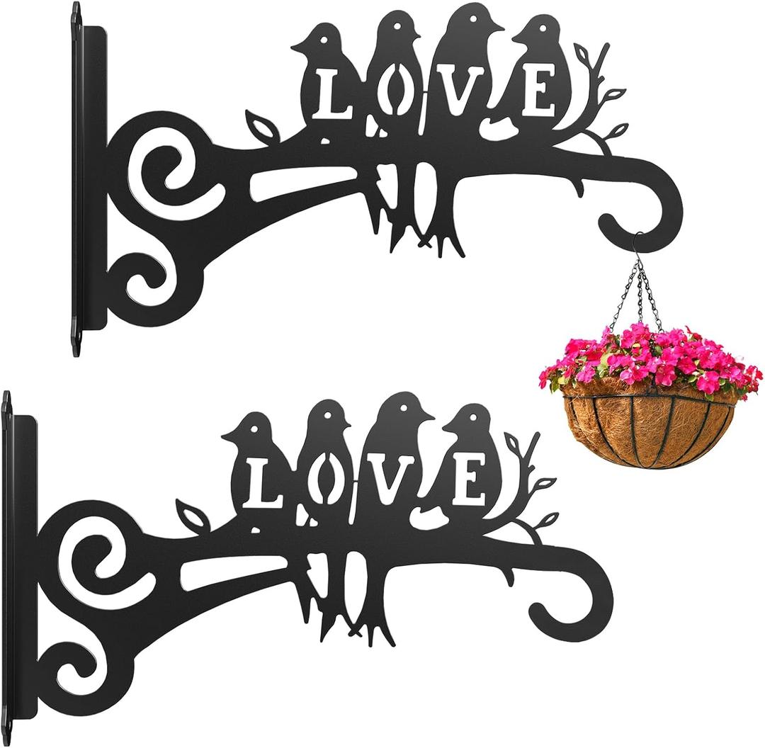 2-Pack Aesthetic Plant Hangers Outdoor and Indoor 10 Inch Metal Hanging Plant Bracket with Beautiful Bird Pattern Anti Rust Plant Hooks for Hanging Baskets, Bird Feeder, Windchime, Lantern