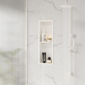 Qeke Stainless Steel Shower Niche 8" X 24", No Tile Needed Wall Niche Double Shelves, Recessed Shower Shelf for Bathroom Storage, Matte White