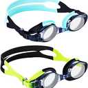 Aegend 2 Pack Kids Goggles, Swimming Goggles for Kids Age 4-16 Boys and Girls Youth, Anti-Fog Waterproof Anti-UV Pool Goggles, Blue, Green