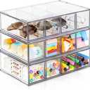 Desk Organizer with 12 Drawers, FODIENS 3 Packs Stackable Desktop Storage Box with Removable Drawer, Clear Sunglasses Organizer Display Case for Stationery Marker Pens Eyeglasses Office Supply