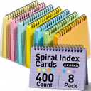 Koogel 400 Count Spiral Index Cards 4x6, 8 Pack of 8 Colors Ruled Flash Cards with Waterproof Cover for Studying, Note Taking Office Organization, College & School Supplies, (50 Sheets Each)