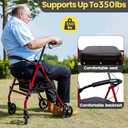 Cosydora Walkers for Seniors, Foldable Rollator Walkers with Seat, 6" All-Terrain Wheels, 350 lb Weight Capacity, Adjustable Handles and Seat Height, Lightweight Rolling Walker, Gloss Red