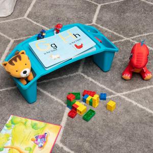 Mind Reader Kids Lap Desk, Portable Activity Tray with Side Storage, Stackable Plastic Desk for Drawing, Snacks, Study, Set of 1, Blue