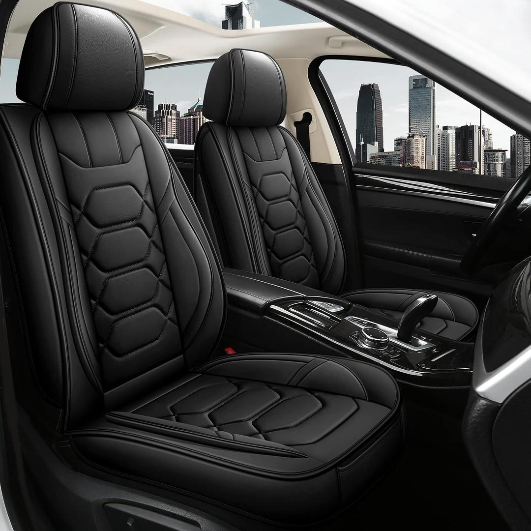Pariitadin Leather Car Seat Covers Front Pair, Waterproof Faux Leather Seat Covers for Cars, Non-Slip Car Interior Covers Universal Fit for Most Cars Sedans Trucks SUVs, Black