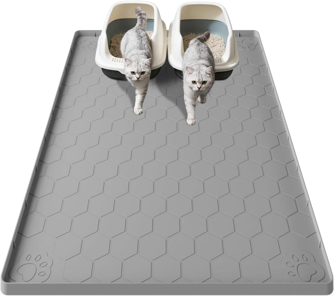 Cat Mat for Litter Box, 40" X 28" Large Silicone Cat Litter Trapping Mat, Waterproof Kitty Litter Mat, Urine-Proof, Easy to Clean, Non-Slip Kitty Scratch Pad for Floor(Gray)