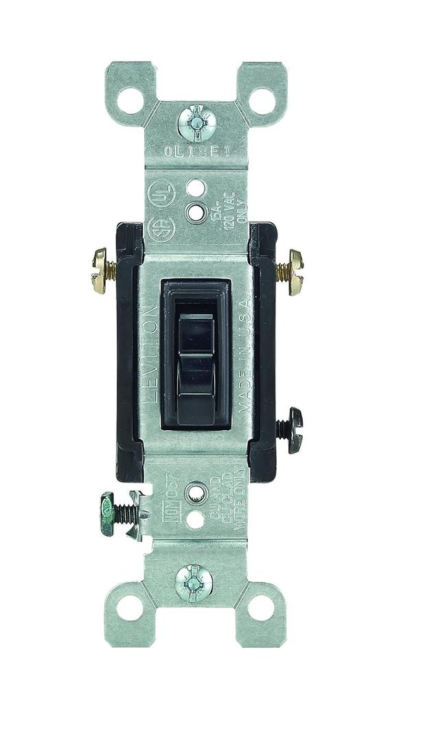 Leviton 15 Amp, 120 Volt, Toggle Framed 3-Way AC Quiet Switch, Residential Grade, Grounding, Quickwire Push-In & Side Wired, 1453-2E, Black