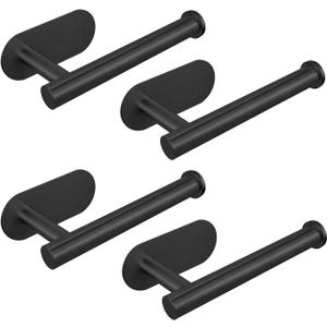 Toilet Paper Holder Self Adhesive, Eolax Toilet Roll Holder no Drilling for Bathroom Washroom, Tissue Roll Holders Wall Mount, Stainless Steel (4 Pack, Black)
