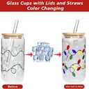 2 x 1 Pc Color Changing Christmas Cup with Lid, 18 Oz Christmas Gifts Cute Glass Cups, Coffee Cups Drinking Glasses Reusable Travel Coffee Mug for Xmas Party Gift