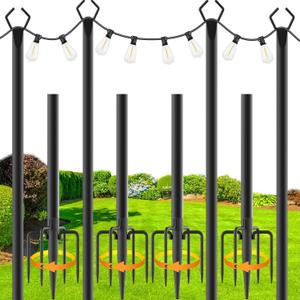 zoegi 4 Pack 10Ft String Light Poles,Light Poles for Outside Lights with Fork,Outdoor Brackets Hanging Lights,Metal Stand for Deck Patio,Backyard,Wedding,Deck,Party