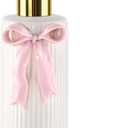 Handmade Ceramic Bow Soap Pump Dispenser Hand Lotion Liquid Dispenser Refillable for Kitchen and Bathroom Decorative (Ribbon Pink)