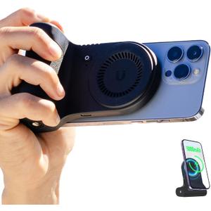 KraftGeek Magnetic Phone Stand Camera Grip with Wireless Charging & Bluetooth Shutter, Stand for iPhone, Ergonomic Handle for Vlogging, Selfies & Video Calls (Black)