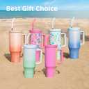 2 x 40 oz Tumbler with Handle and Straw Lid, Reusable Leak-Proof Insulated Tumblers, Stainless Steel Coffee Tumbler Cups Pink, Travel Mug for Home Office, Keep Cold 34Hrs, Cup Holder Friendly(Gala Shine)