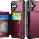 Vinich for iPhone 16 Wallet Case with Card Holder, RFID Blocking Credit Slots Kickstand Shockproof Phone Cover Fit for iPhone 16 6.1" Wine Red