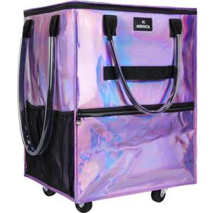 Large Reusable Grocery Bag On Wheels, 130L Large-Capacity Foldable Shopping Trolley, Lightweight with 5 Swivel Wheels, Multiple Pockets, Zippered Top & Heavy Duty Handles, for Shopping, Moving, Purple