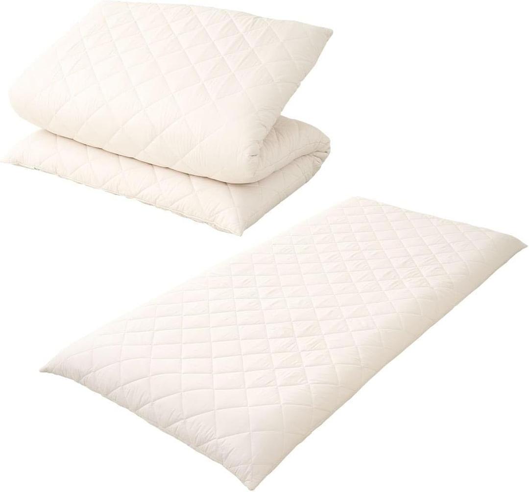 EMOOR Extra-Thick Japanese Futon Mattress Hem-Less Small-Twin Made in Japan White, Foldable Floor Sleeping Bed Tatami Mat