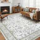 Area Rug 10x14 for Living Room - Washable Oriental Vintage Floral Distressed Large Indoor Carpets with Non Slip Back for Bedroom Dining Room Nursery Office Home Decor -Light Green