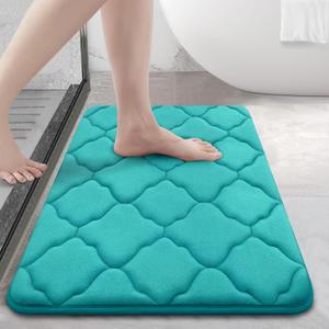 OLANLY Memory Foam Bath Mat Rug 24x16, Ultra Soft and Absorbent Bathroom Rugs, Non-Slip, Comfortable, Machine Washable Bath Carpet for Bathroom Floor, Tub, Shower and Home Decor Accessories, Teal