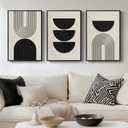 VAN GOGH ART Framed Boho Black & White Abstract Wall Art, 3 Piece Canvas Prints, Geometric Pictures for Bedroom, Living Room, Home Office, Hallway - 16x24 Inch (24" H x 48" W, Geometric - D)