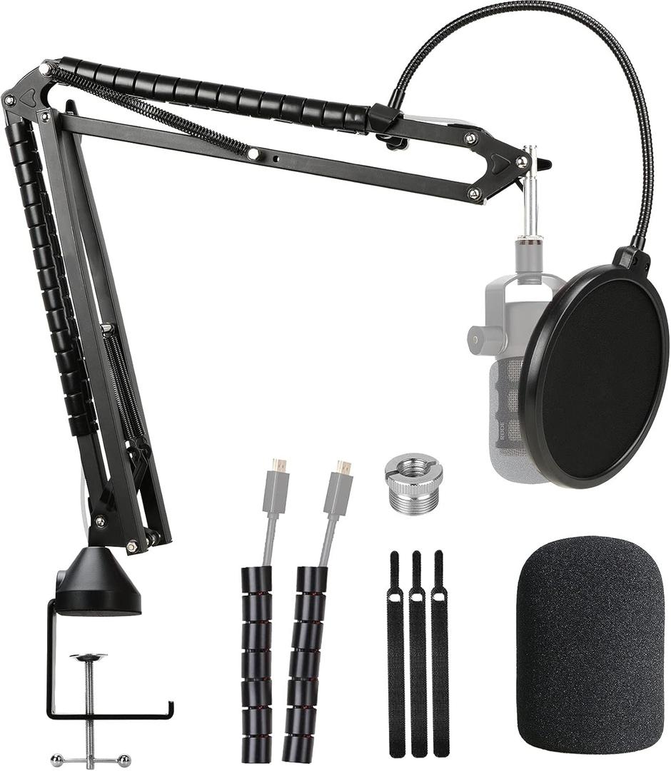 Rode Podmic Stand with Microphone Windscreen and Dual Layered Mic Pop Filter for Rode PodMic Podcasting Microphone by YOUSHARES (Heavy Duty Arm)