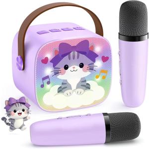 YLL Karaoke Machine for Kids, Portable Mini Speaker with 2 Wireless Microphones, Kids Toy Gifts for Girls Ages 3, 4, 5, 6, 7, 8, 9, 10+ Years Old, 4-12th Birthday Singing Home Family Party