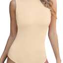 Yuiseaik Women's Turtle Neck Sleeveless Bodysuits Shirts Basic Slim Fitted Going Out (Nude, L)
