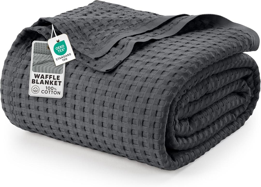 Utopia Bedding 100% Cotton Waffle Weave Blanket King Size for Bed - Lightweight, Breathable Summer Blankets Soft and Cozy, Gift for Mother’s Day Home Decor (Charcoal, 90x108 Inch)