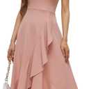 Bbonlinedress Halter Cocktail Women Dresses Prom Formal Wedding Guest Bridesmaid Ruffled Maxi Hi-Lo Evening Party 2026 Dress (Pink, XL)