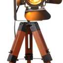 Decoluce Industrial Tripod Floor Table Lamp Vintage Wood Cinema Searchlight Standing Lighting Fixtures Nautical Spotlight Decorations-Not Include E26 Bulbs (Cinema)