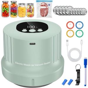 Mason Jar Vacuum Sealer Kit-Full-Automatic-Jar-Sealer-Vacuum-Sealing,3 in 1 Cordless Canning Jar Vacuum sealer with Wide&Regular Mouth Mason Lids/Reusable Vacuum Bags/Food Saver Vacuum Sealer for Jars